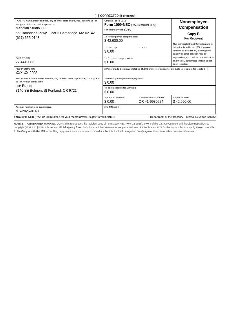 Form 1099-NEC — Recipient Copy