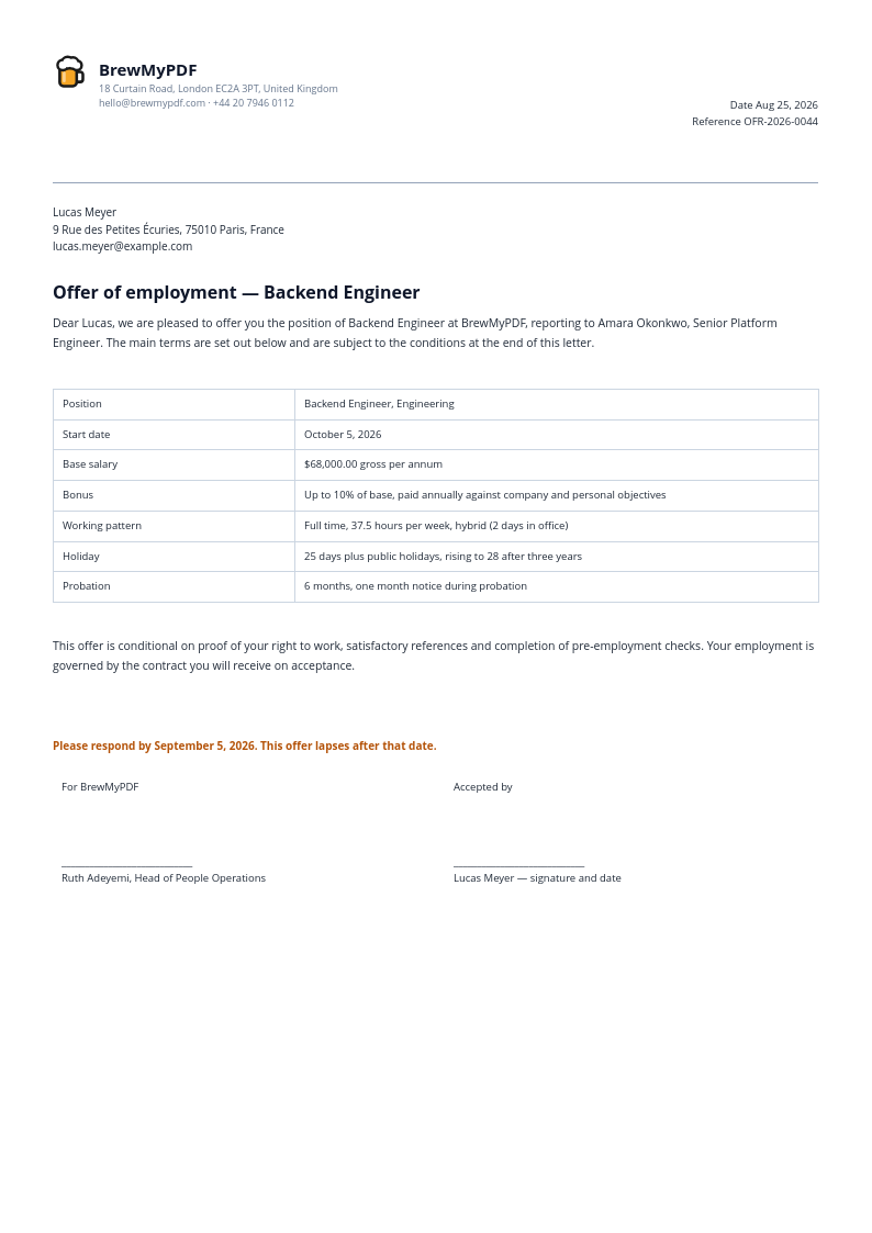 Job Offer Letter