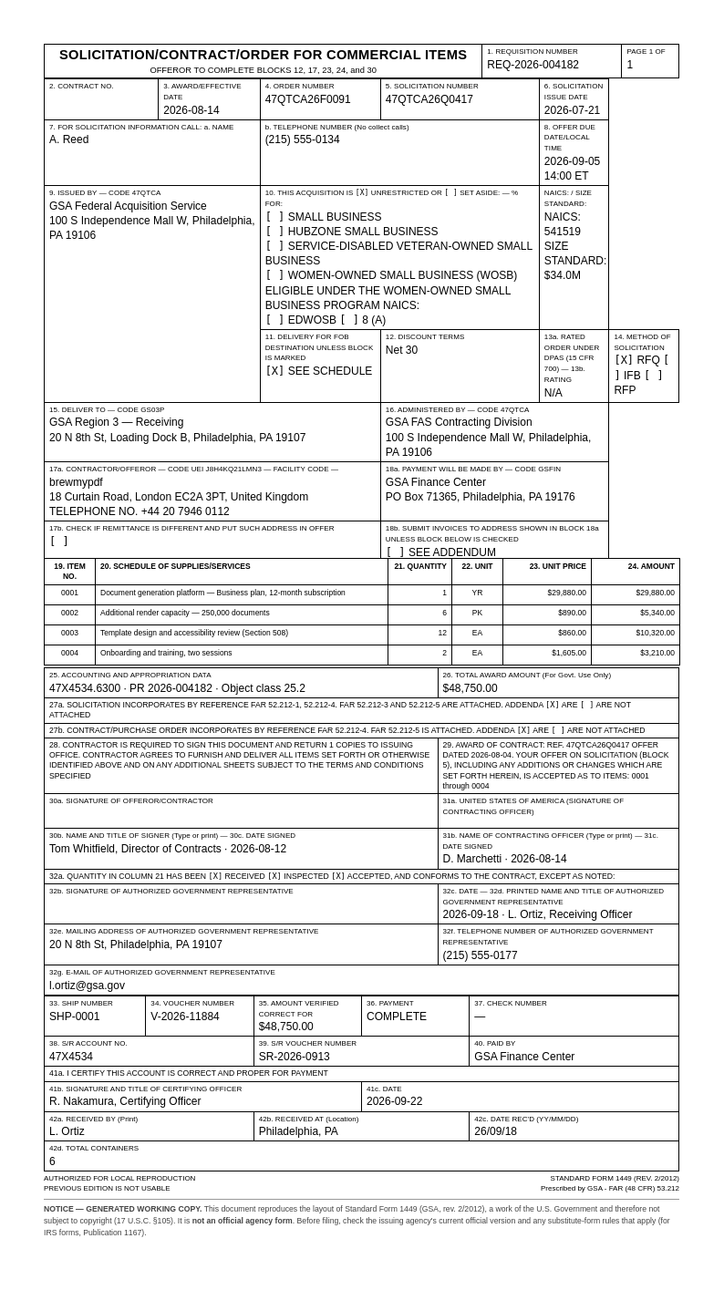 SF-1449 — Order for Commercial Items